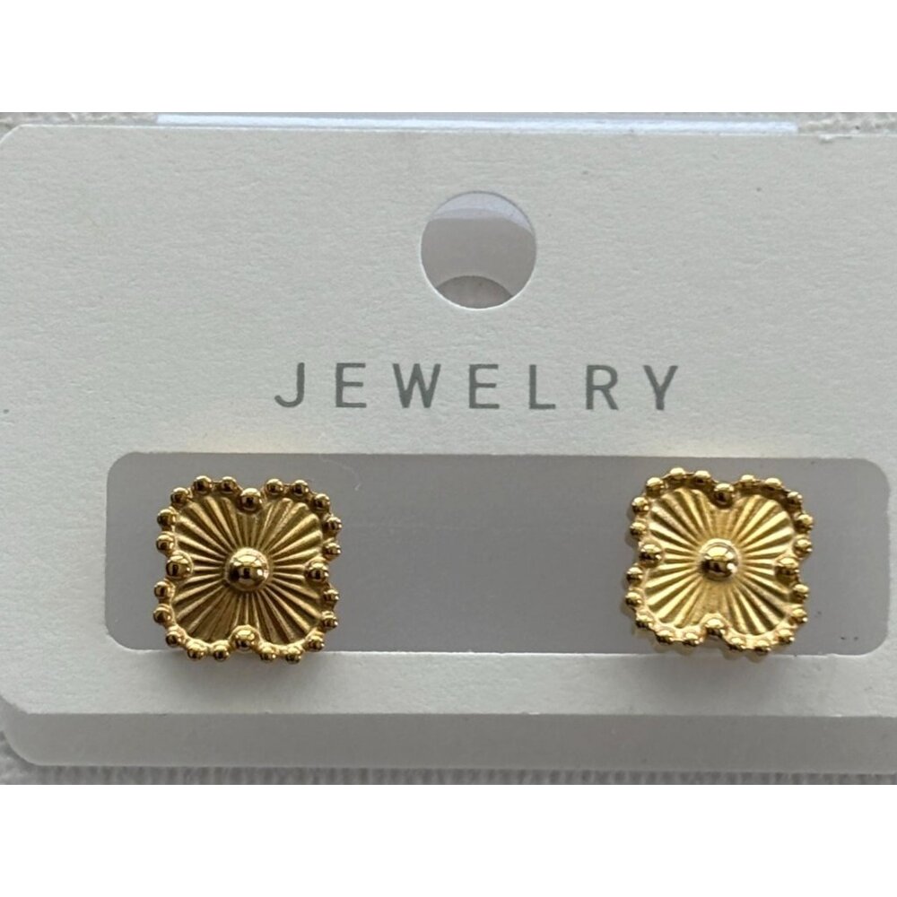 Gold-Tone  Stud Earrings With Beaded Edges